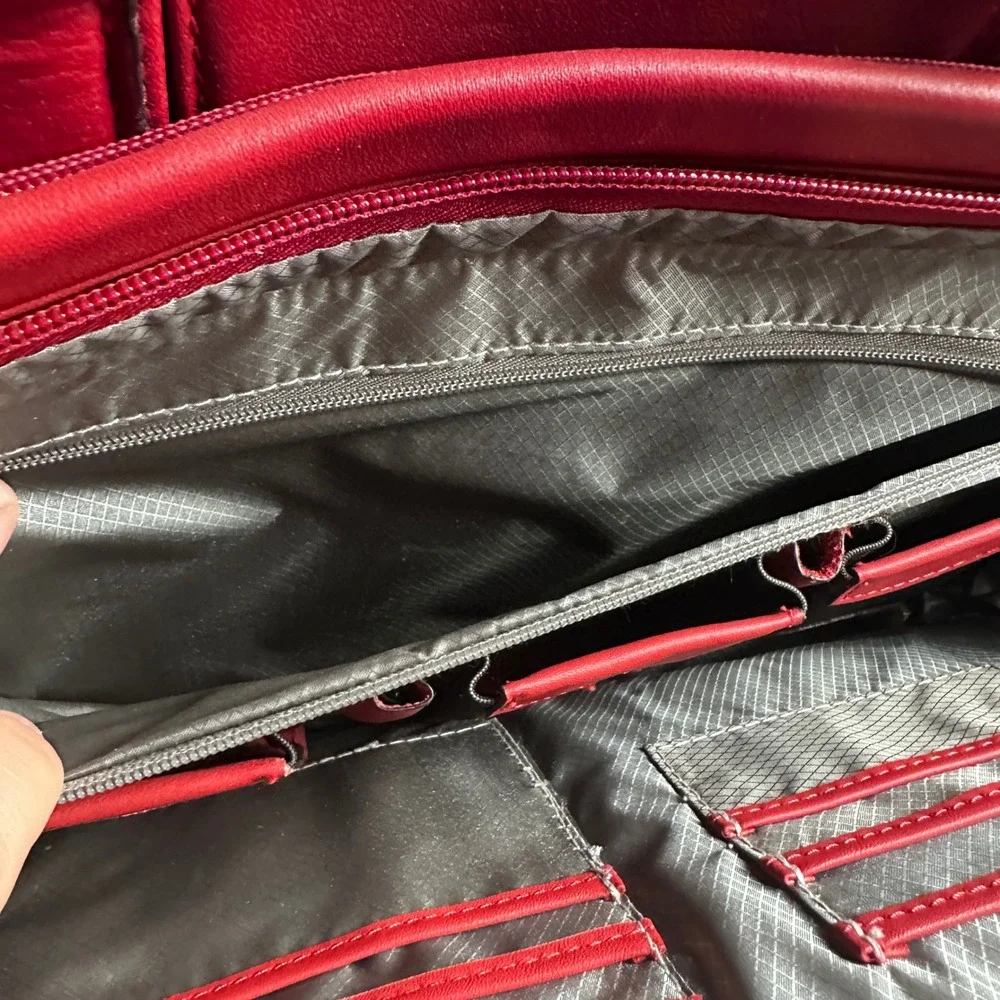Dilana Red Leather Rolling Briefcase Laptop Bag Telescoping Handle Carry On